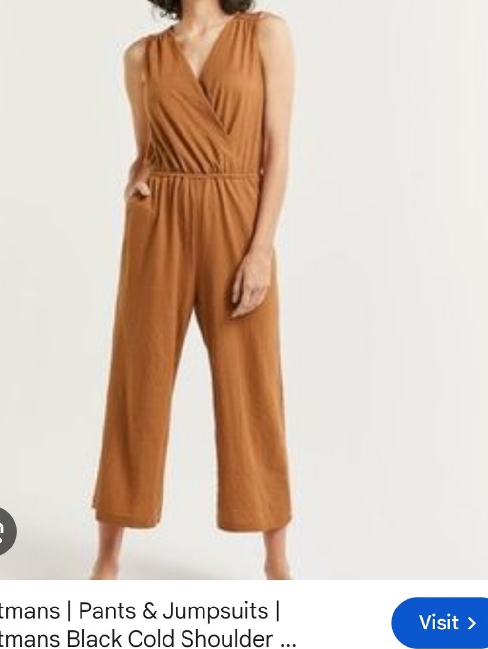 Reitmans Sleeveless Wrap Jumpsuit in Camel Brown